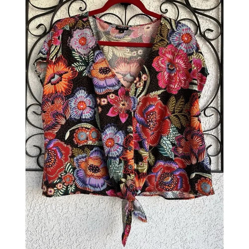 Torrid Challis Dolman Tie Front Crop Top - Size 0/ Large - Multicolored - Picture 4 of 11